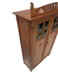 Arts & Crafts Art Nouveau Bookcase with Original Green Glass, 1900s